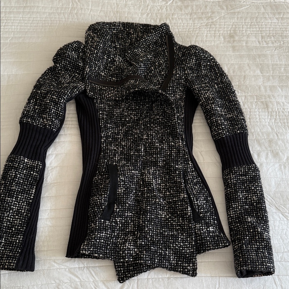 YaYa Aflalo Black and White Pea Coat - Saks - TWEED